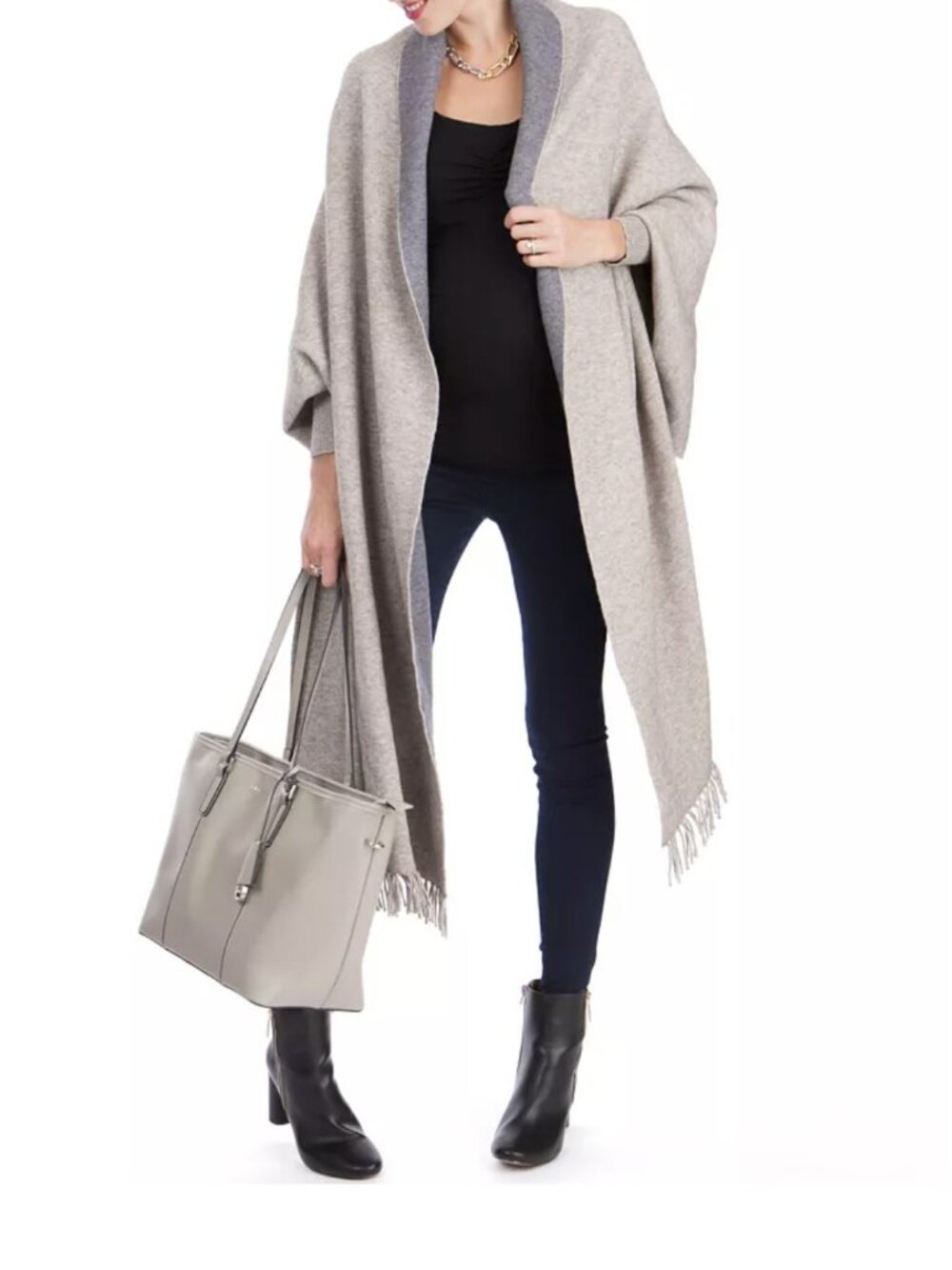 New NWT Seraphine Maternity Shawl Wrap Oversized Sweater w/ Sleeves Brown gray. - Picture 1 of 11